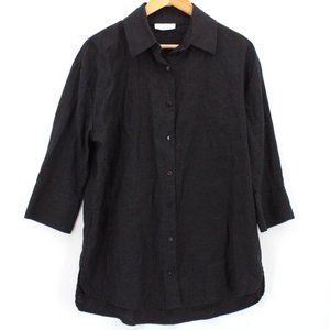Neu Nomads Linen Shirt Womens Black Button Down Oversized 3/4 Sleeve Size XS